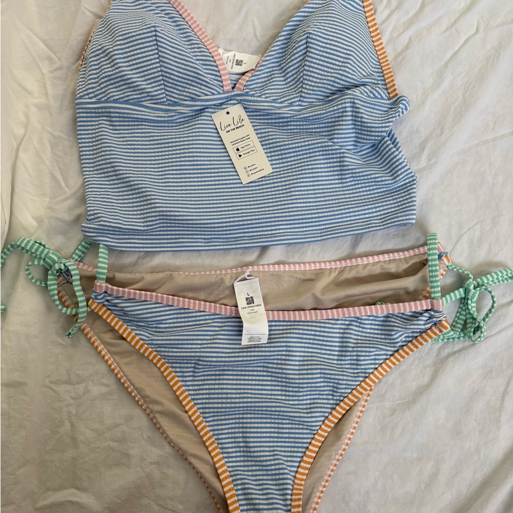 Cupshe NWT striped Bikini Set with Multicolor Trim
